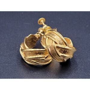 Hobe Earrings Yellow Gold Tone Braided Vintage Clip On Hoops